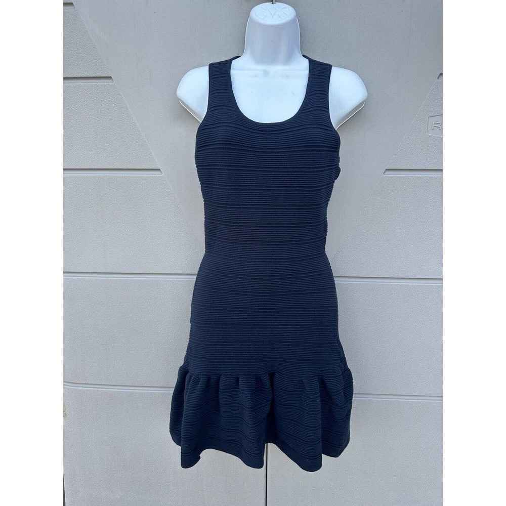 Sandro Scoop Neck Ribbed Mini Dress in Navy Blue Stretch Cotton Sz 1 FR/ S US - Picture 4 of 12